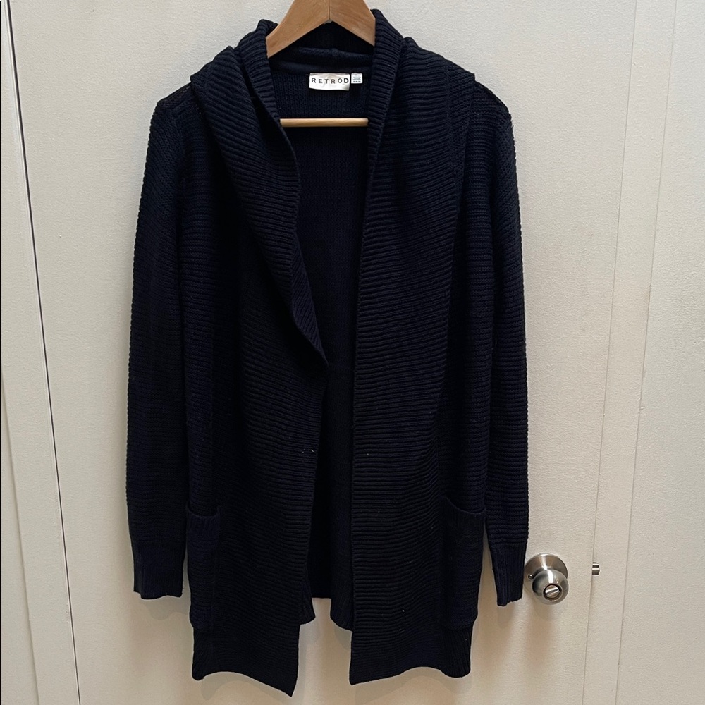 Retro D Navy Knit Hooded Sweater